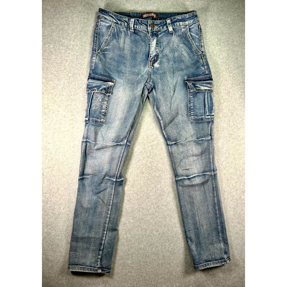 Indigo Wisdom Original Cargo Skinny Jeans Mens 32x32 Blue Denim Cotton Stretch